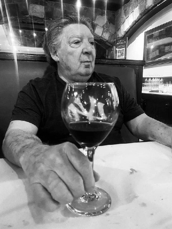Papa portrait with wine glass, black and white